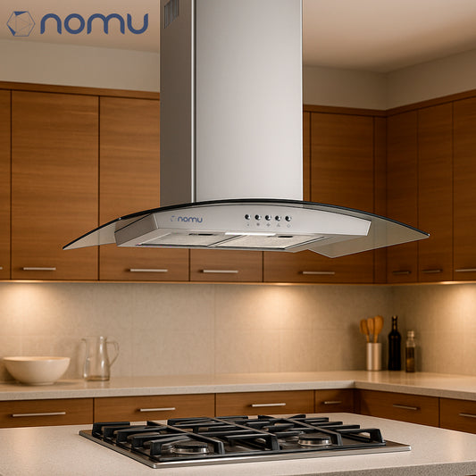NOMU Campana de Extracción Vidrio Templado ISLA 90cm Acero Inox