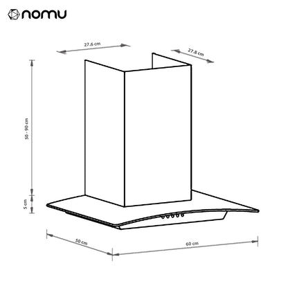Campana Extracción Cristal 60cm Acero Inoxidable, 3 Velocidades, NOMU