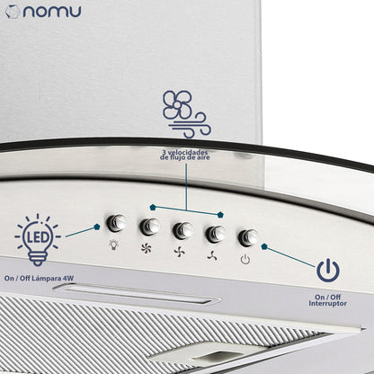 Campana de Extracción Vidrio Templado 60cm Acero Inoxidable NOMU