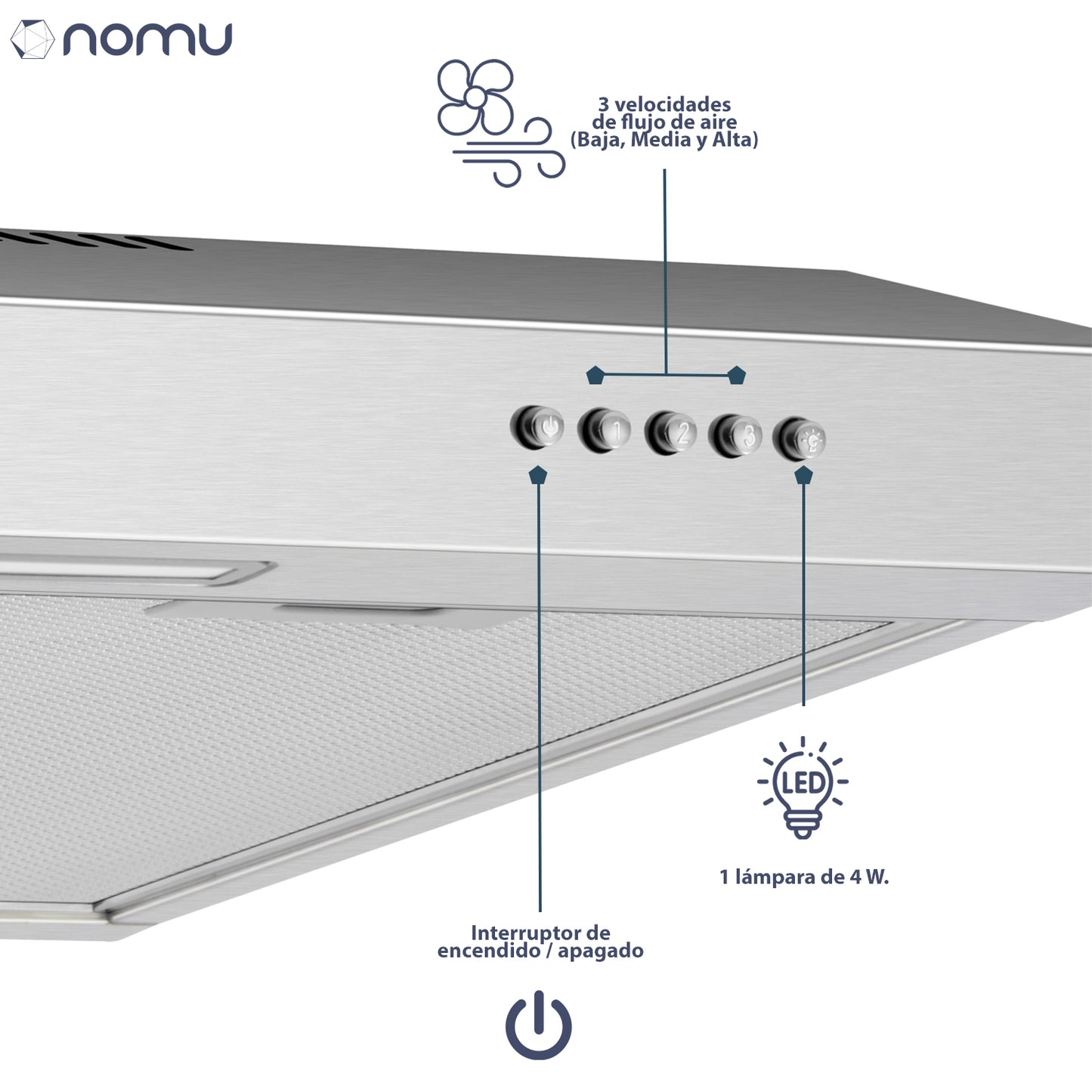 Campana Extractora Para Cocina de Pared Acero Inoxidable 60cm NOMU