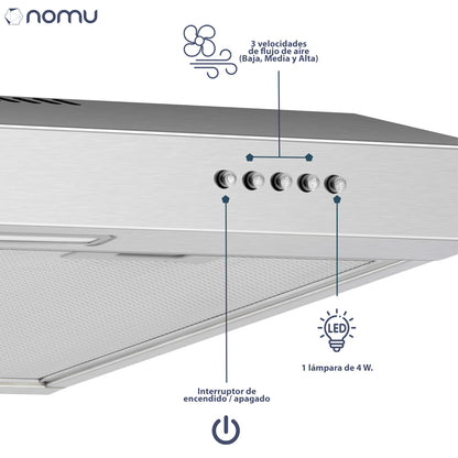 Campana Extractora Para Cocina de Pared Acero Inoxidable 60cm NOMU