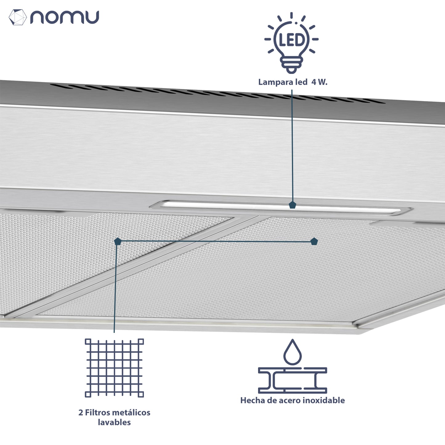 Campana Extractora Para Cocina de Pared Acero Inoxidable 60cm NOMU