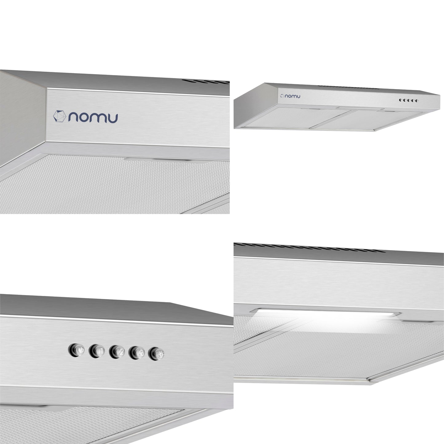 NOMU Campana Extractora Empotrable 76 cm, Acero Inoxidable, 3 Velocidades