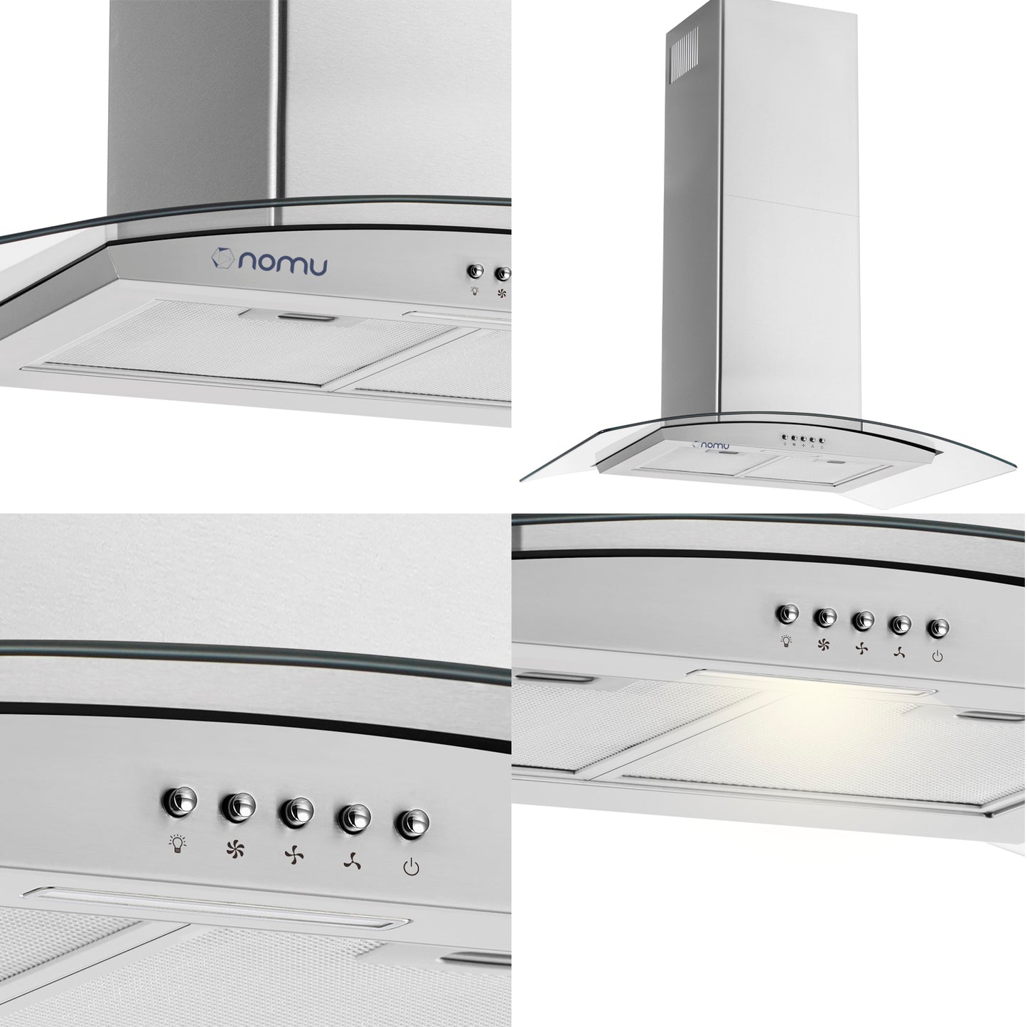 NOMU Campana de Extracción Vidrio Templado ISLA 90cm Acero Inox