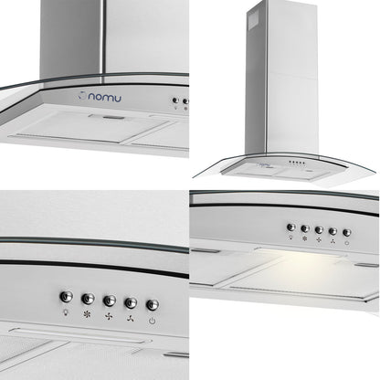 NOMU Campana de Extracción Vidrio Templado ISLA 90cm Acero Inox