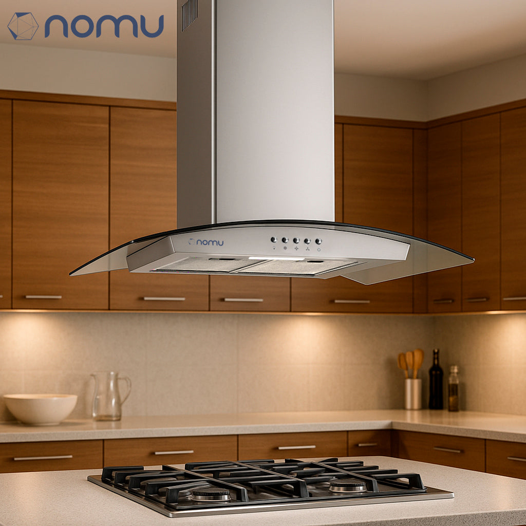 NOMU Campana de Extracción Vidrio Templado ISLA 90cm Acero Inox