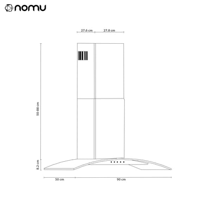 NOMU Campana de Extracción Vidrio Templado ISLA 90cm Acero Inox