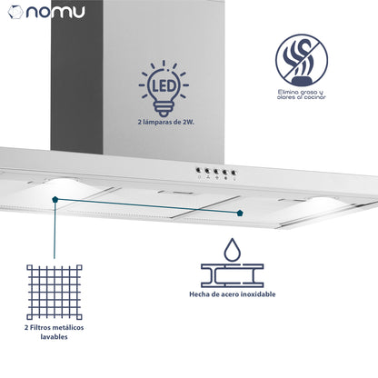 NOMU Campana de Extracción en T 76cm Acero Inoxidable 3 Velocidades